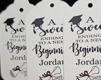 Sweet Ending to a new Beginning(my MEDIUM tag) 1 3/8" x 2 1/2" Personalized Graduation class of Favor Tag CHOOSE your amount