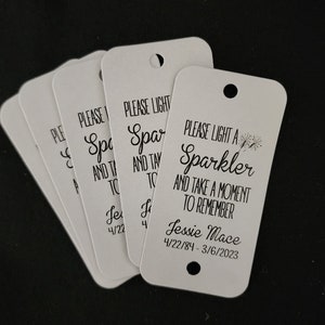 Please Light A Sparkler and Take A Moment to Remember RECTANGLE 1.5" x 3" Personalized Memorial tag, in memory of,  SPARKLER tag