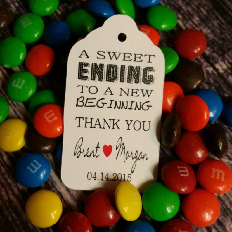 Sweet Ending to a new Beginning Thank You favor tag MEDIUM Personalized Wedding Favor Tag CHOOSE your amount