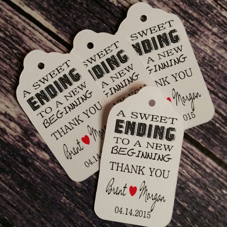 Sweet Ending to a new Beginning Thank You favor tag MEDIUM Personalized Wedding Favor Tag CHOOSE your amount