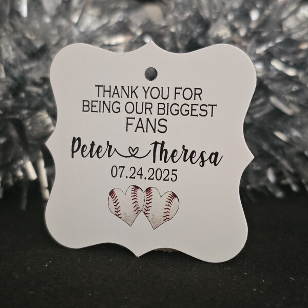 Thank You For Being Our Biggest Fan (my SQUARE tag) 2" x 2" Personalized Baby Shower Baseball sports theme Tag TAG ONLY