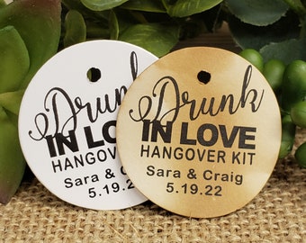 Drunk in Love Hangover Kit Personalized 1.5inch ROUND tag Wedding Birthday Shower Anniversary Keepsake souvenir Favor tag card