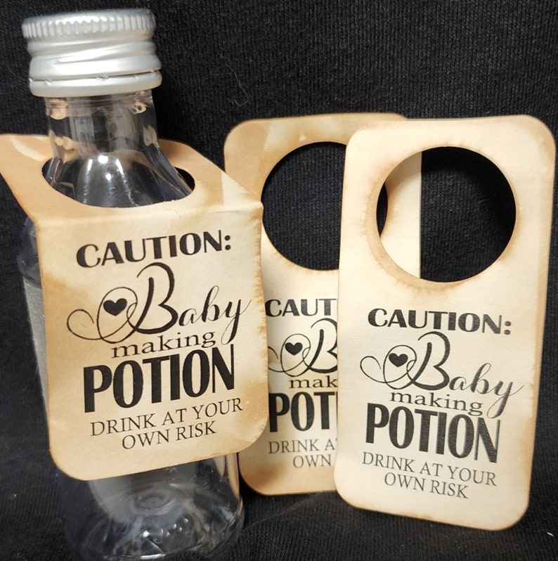 Caution Baby Making Potion Drink at Your Own Risk RECTANGLE Tags 1.5 x 3 With 1 Hanging Hole, NON-Personalize, tag only image 1