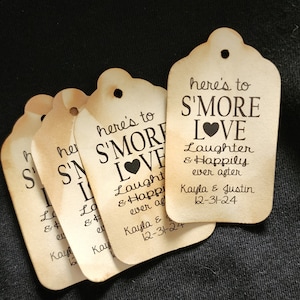 Heres to Smore Love Laughter and Happily Ever After (my MEDIUM, LARGE or SMALL tag) Personalized Happily Ever After, Smore, Kiss