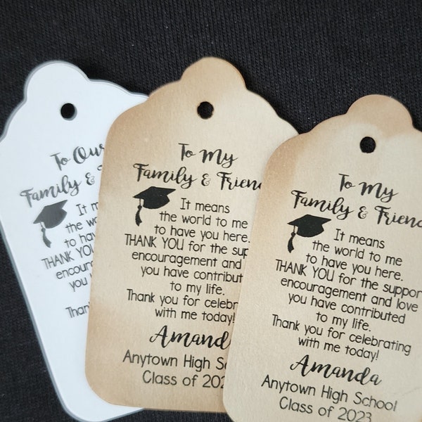 To My Family and Friends (my MEDIUM, LARGE or SMALL tag) Personalized Graduation class of Favor Tag Choose your amount We or Our can be used