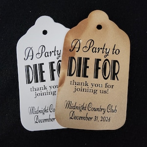 A Party to Die For my SMALL, MEDIUM, LARGE Favor Tag, Gatsby 1920s, murder mystery, thank you for joining us image 1