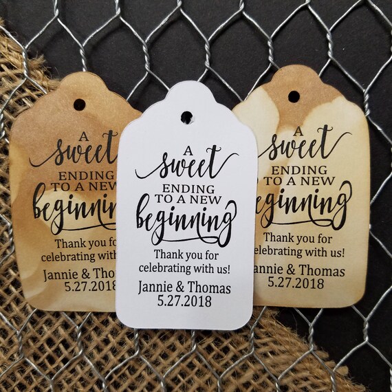 Sweet Ending to a new Beginning Thank You favor tag MEDIUM Personalized Wedding Favor Tag CHOOSE your amount