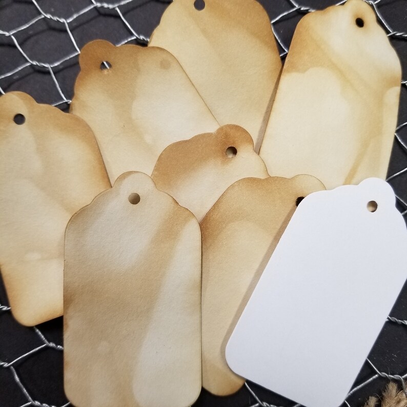 CardStock Tags Card Stock Tags (my MEDIUM tag) 1 3/8 x 2 1/2 Choose Your Quantity Tea Stained White Card Stock Grey Cream Ivory bild 5
