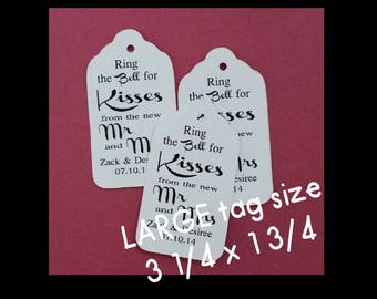 Ring the Bell for Kisses from the new Mr and Mrs  favor tag LARGE Tags Personalize with names and date Choose your Quantity