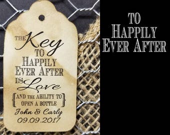 Key to HAPPILY EVER After is Love and the ability to open a Bottle opener Personalized favor Tag Choose your Quantity MEDIUM