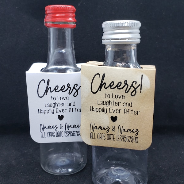 Cheers to Love Laughter and Happily Ever After (RECTANGLE Tags) 1.5" x 3" With Hanging Hole, Personalize, bottle favor tag, tag only