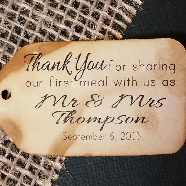 Thank you for Sharing our First Meal as Mr and Mrs MEDIUM Personalized Wedding Favor Tag  choose your amount