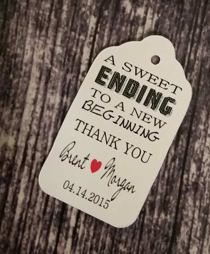 Sweet Ending to a new Beginning Thank You favor tag MEDIUM Personalized Wedding Favor Tag CHOOSE your amount