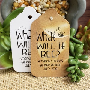 What will it Bee (my MEDIUM tag) 1 3/8&quot; x 2 1/2&quot; Personalized Shower Baby Favor Tag