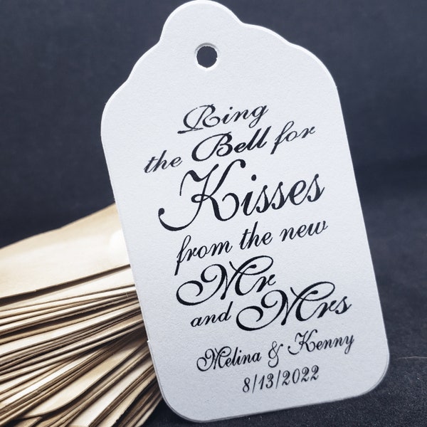Ring the Bell for Kisses from the new MR and MRS  Personalized Wedding Favor (my MEDIUM tag) 1 3/8" x 2 1/2" choose your amount