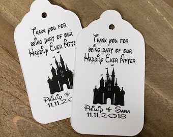 Thank You for Being Part of our Happily Ever After (my LARGE tag) 1 3/4" x 3 1/4" Personalized Favor Tag fairy tale, Cinderella castle