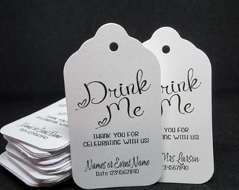 Drink Me Thank You for Celebrating With Us (my Medium, Large or Small tag) Personalized shot glass, bottle, drink tag, tag only