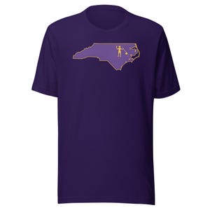 North Carolina Pirate Flag Shirt, Purple and Gold NC Outline Tee, Blackbeard Inspired OBX ECU Game Day Gift
