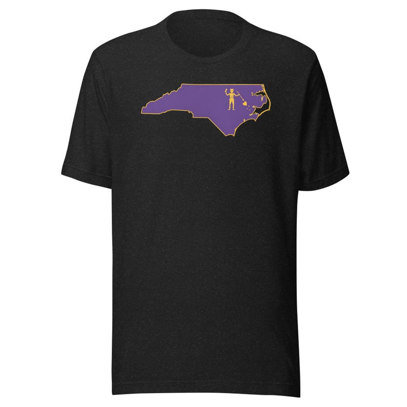 North Carolina Pirate Flag Shirt, Purple and Gold NC Outline Tee, Blackbeard Inspired OBX ECU Game Day Gift