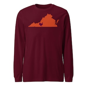 Blacksburg Hokie Virginia Tech Long Sleeve, Virginia Tech Hokies, College Shirt, Virginia Silhouette Shirt, Home State Shirts, Gift for him