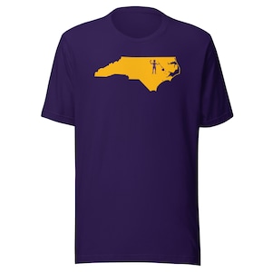 North Carolina Pirate Flag Shirt, Purple and Gold NC Outline Tee, Blackbeard Inspired OBX ECU Game Day Gift