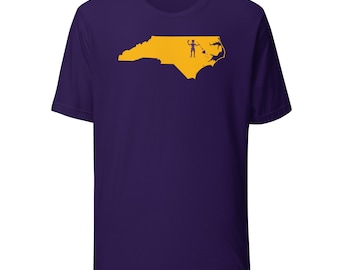 North Carolina Pirate Flag Shirt, Purple and Gold NC Outline Tee, Blackbeard Inspired OBX ECU Game Day Gift