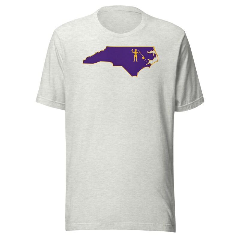North Carolina Pirate Flag Shirt, Purple and Gold NC Outline Tee, Blackbeard Inspired OBX ECU Game Day Gift