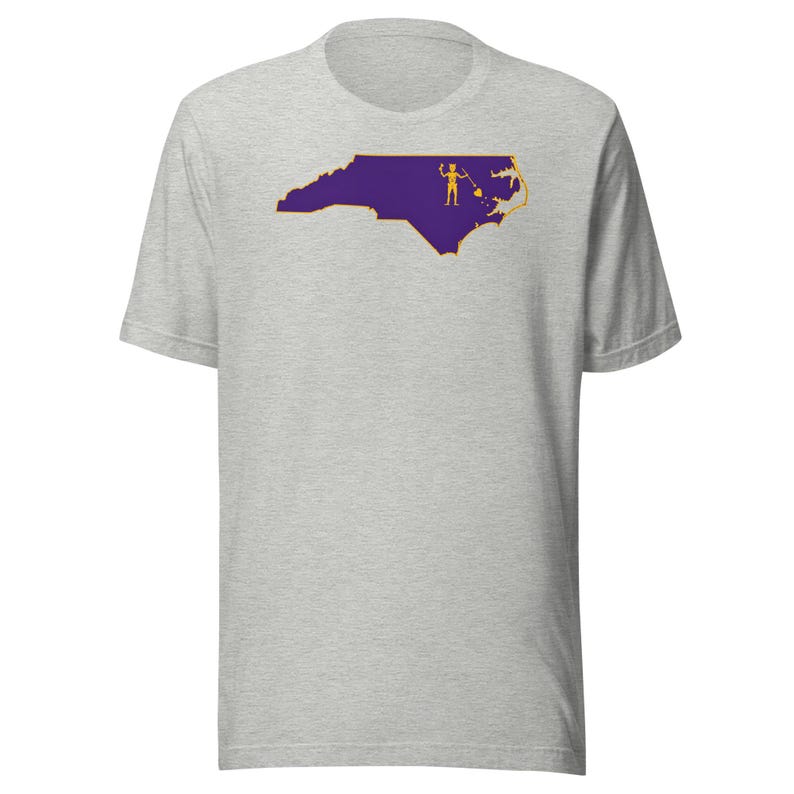 North Carolina Pirate Flag Shirt, Purple and Gold NC Outline Tee, Blackbeard Inspired OBX ECU Game Day Gift