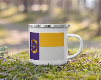 Taza de esmalte dorado morado de Carolina del Norte, taza con la bandera de Carolina del Norte, Greenville NC, taza de Carolina del Este, taza de ECU, Carolina del Norte