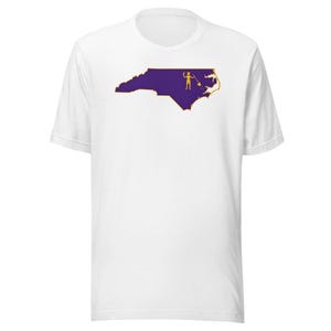 North Carolina Pirate Flag Shirt, Purple and Gold NC Outline Tee, Blackbeard Inspired OBX ECU Game Day Gift