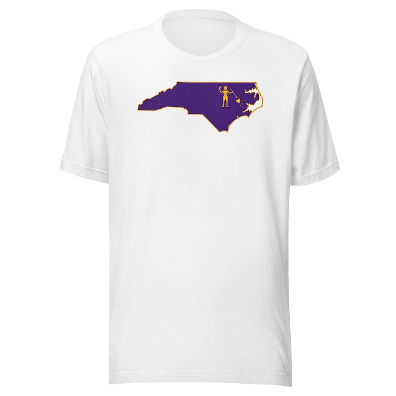North Carolina Pirate Flag Shirt, Purple and Gold NC Outline Tee, Blackbeard Inspired OBX ECU Game Day Gift