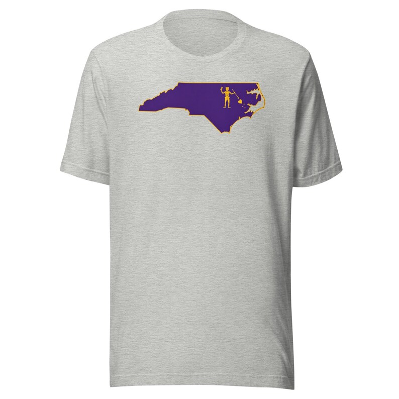 North Carolina Pirate Flag Shirt, Purple and Gold NC Outline Tee, Blackbeard Inspired OBX ECU Game Day Gift