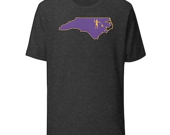 North Carolina Pirate Flag Shirt, Purple and Gold NC Outline Tee, Blackbeard Inspired OBX ECU Game Day Gift