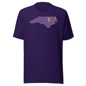 North Carolina Pirate Flag Shirt, Purple and Gold NC Outline Tee, Blackbeard Inspired OBX ECU Game Day Gift