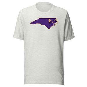 North Carolina Pirate Flag Shirt, Purple and Gold NC Outline Tee, Blackbeard Inspired OBX ECU Game Day Gift