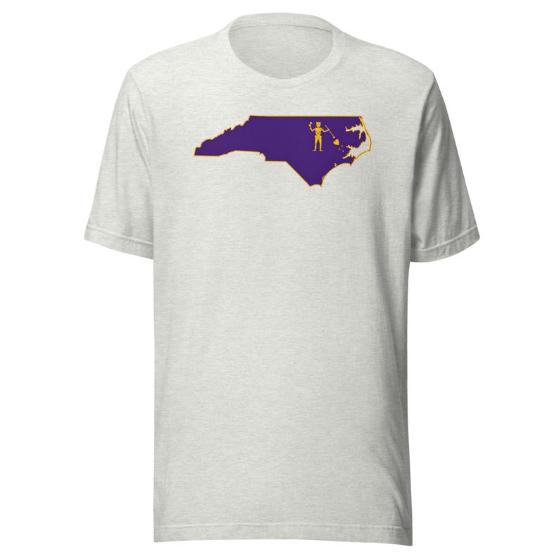 North Carolina Pirate Flag Shirt, Purple and Gold NC Outline Tee, Blackbeard Inspired OBX ECU Game Day Gift