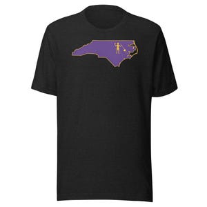 North Carolina Pirate Flag Shirt, Purple and Gold NC Outline Tee, Blackbeard Inspired OBX ECU Game Day Gift