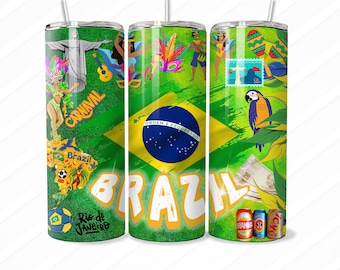 Paquete de diseño digital de la bandera de Brasil vibrante: envolturas de vasos, tazas, camisetas, imanes para automóviles, alfombrillas para mouse