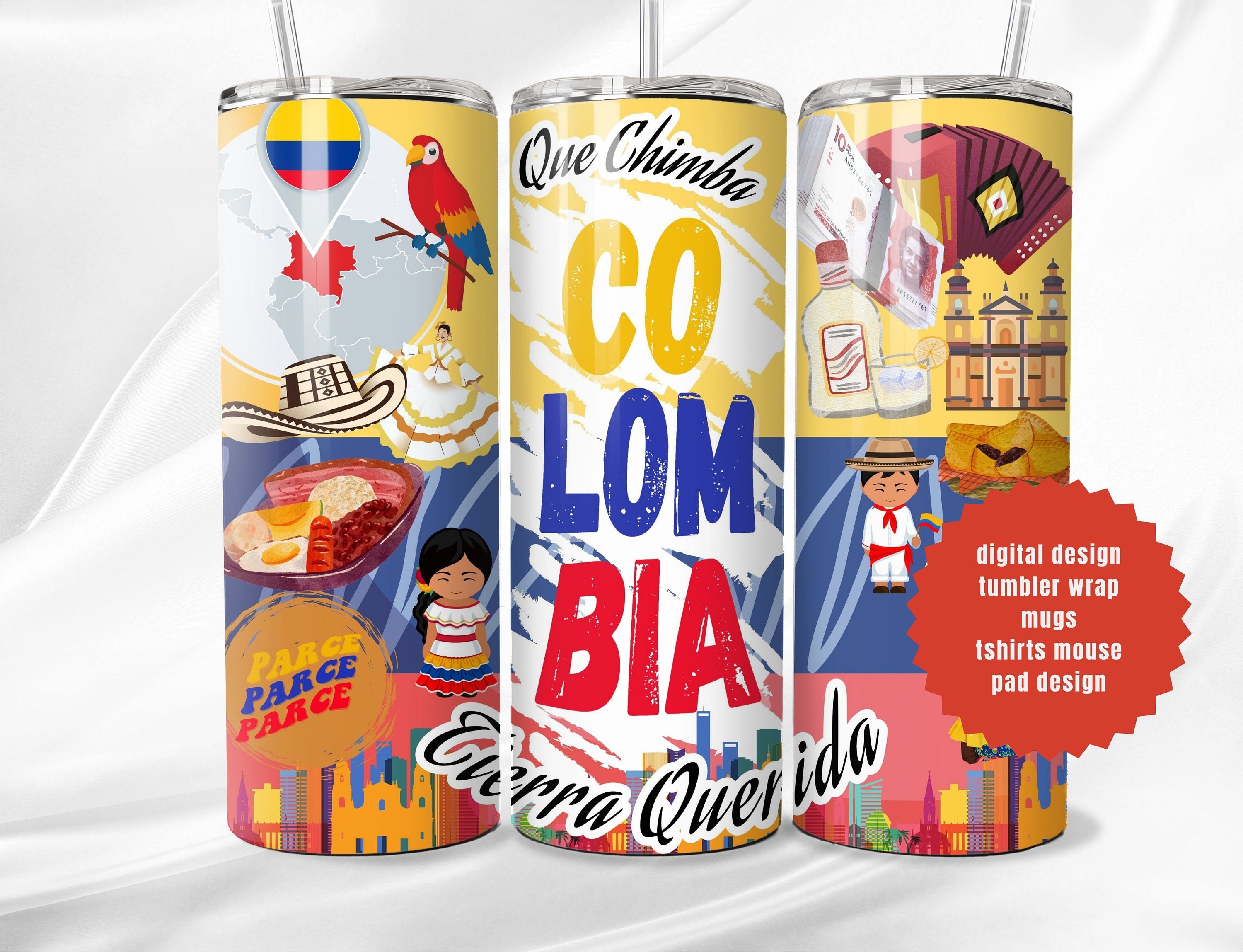 Vibrant Colombia Flag Digital Design for Tumblers, T-shirts, and Mouse ...