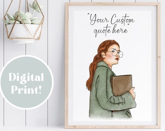 Custom Wall art quote illustration print book lover personalized quote print download original watercolor for readers art custom gift