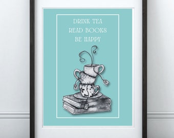 book decor reader gift art gifts for book reader gifts for book lovers wall art tea lovers wall art for tea lovers and book art home decor