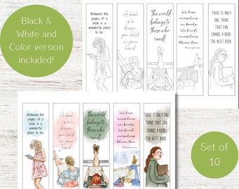 Bookmark printable books watercolor book lover gift for readers instant download bookmark black and white gift bookmark for reader quotes