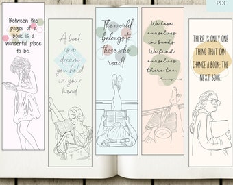 Bookmark printable set, pastel bookmark set, book lover gift, instant download bookmark set, bookmark coloring set gift, reader bookmark set