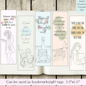 Bookmark printable set, pastel bookmark set, book lover gift, instant download bookmark set, bookmark coloring set gift, reader bookmark set