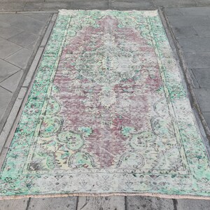 5x9 Vintage Oushak Turkish Rug: Handmade Pastel Tribal Area Rug