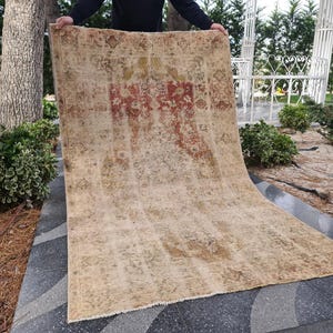 Vintage Oushak Turkish Rug: 3.8x6.5 ft, Pastel Tribal Area Rug