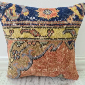 Vintage Kilim Pillow Cover 16x16 - Handmade Turkish Rug Cushion - Boho Tribal Decor - Wool Throw Pillow - Free Shipping