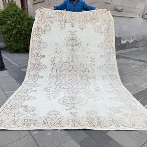 Vintage Turkish Rug - 6.2x9.5 ft Handmade Oushak Carpet - Antique Pastel Area Rug - Oversized Rug for Living Room