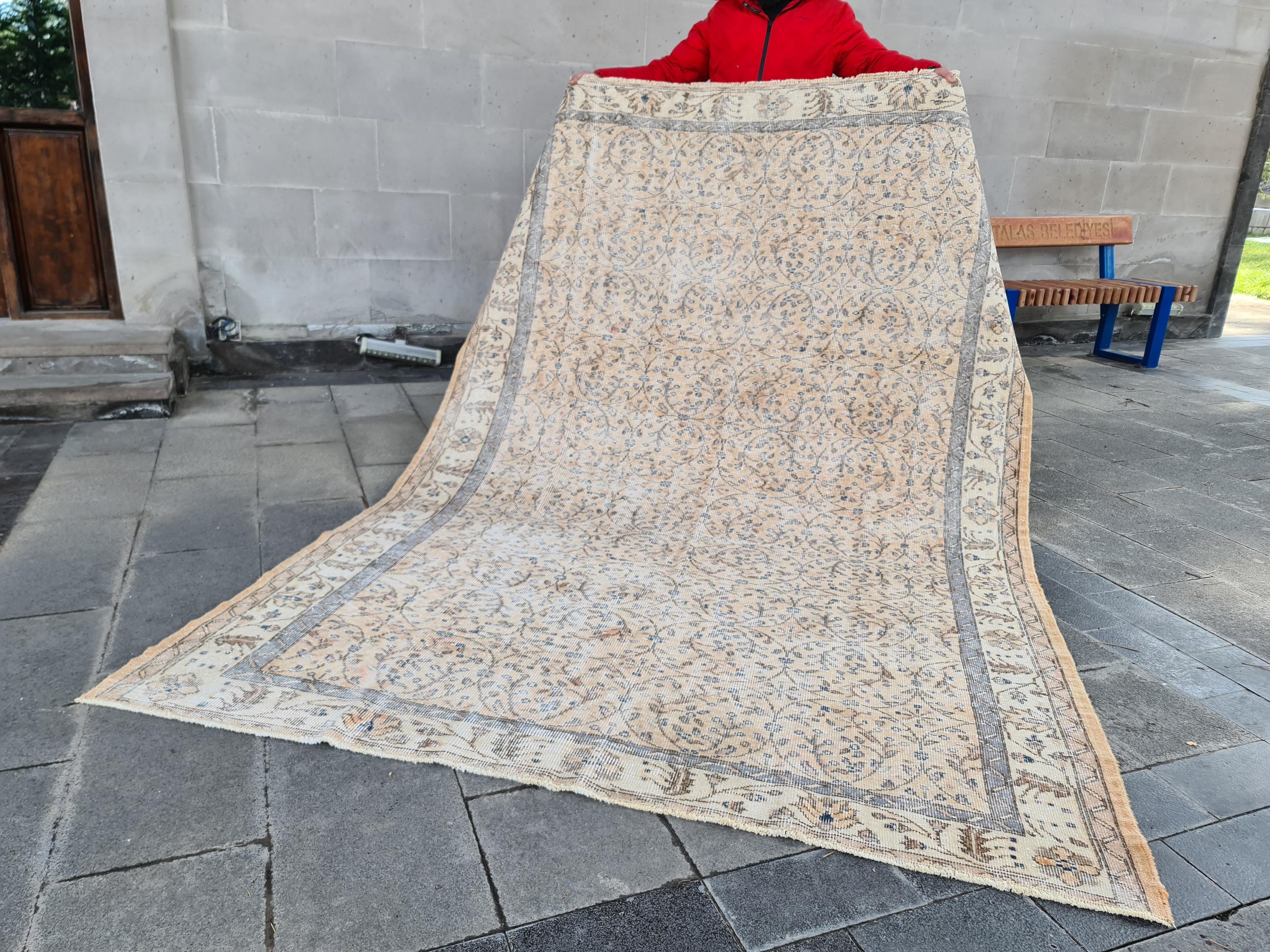 Oversized Vintage Turkish Oushak Rug - 6.2x9.3 ft, Pastel Tribal Rug