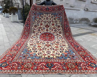 Oversized Antique Turkish Oushak Rug: 7x11 ft. Handwoven Wool Area Rug
